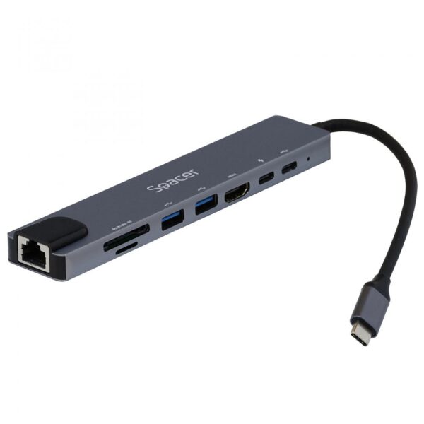 Docking station SPACER SPDS-TYPEC-CHUPSG-8IN1, USB Type-C, 87W, Gri, 2 ani Garantie