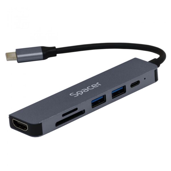 Docking station SPACER SPDS-TYPEC-HUPS-6IN1, USB Type-C, 87W, Gri, 2 ani Garantie